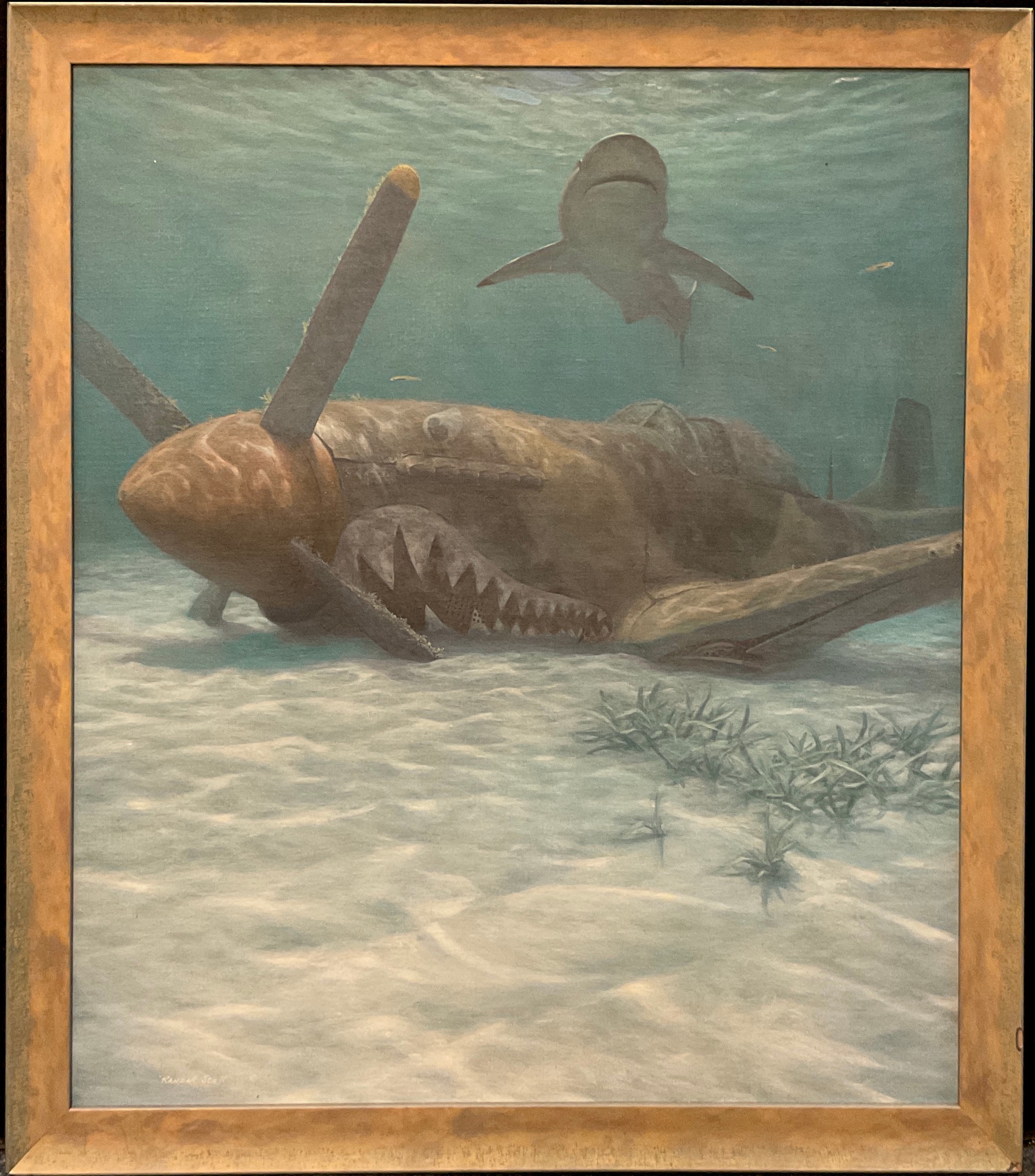 Randall Scott (American, 20th century), ‘The Sand Sharks’ or ‘Predators’, signed, oil on board, 79.