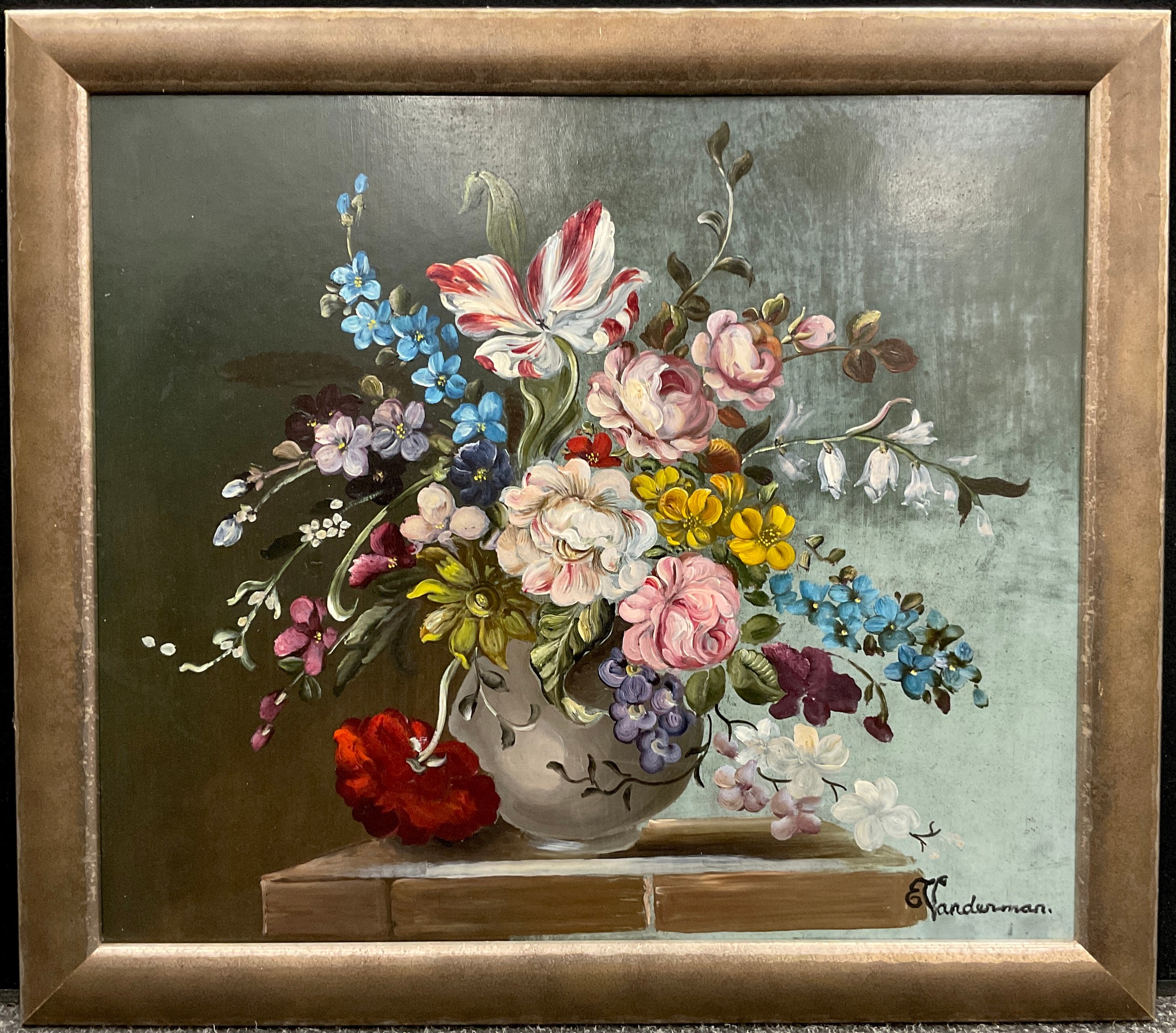 E. Vanderman, A Vase of Summer flowers, signed, oil on board, 46cm x 53cm.