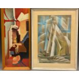 H. Gentle (British, 20th century), Three Yachts, A Futurist style study, signed, pastel on paper,