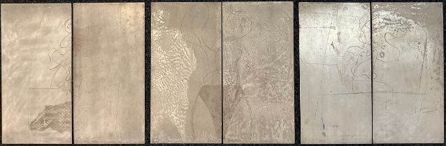 Anthony Currell, British b.1942, three paired / diptych dry point etched printing plates, abstract