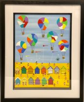 Gordon Barker (English Naïve school), 'Balloons and Kites', signed, Acrylic on paper, 39cm x 29cm.