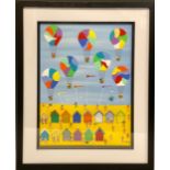 Gordon Barker (English Naïve school), 'Balloons and Kites', signed, Acrylic on paper, 39cm x 29cm.