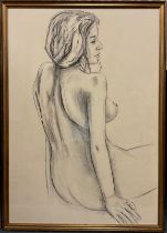 English school, 'Study of nude woman', charcoal on paper, signed and dated, 88cm x 64cm