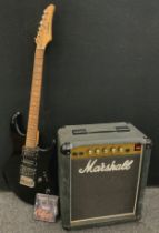 A Yamaha ERG 121 six string Electric Guitar, in black, 99cm long with Marshall Keyboard 12 amplifier