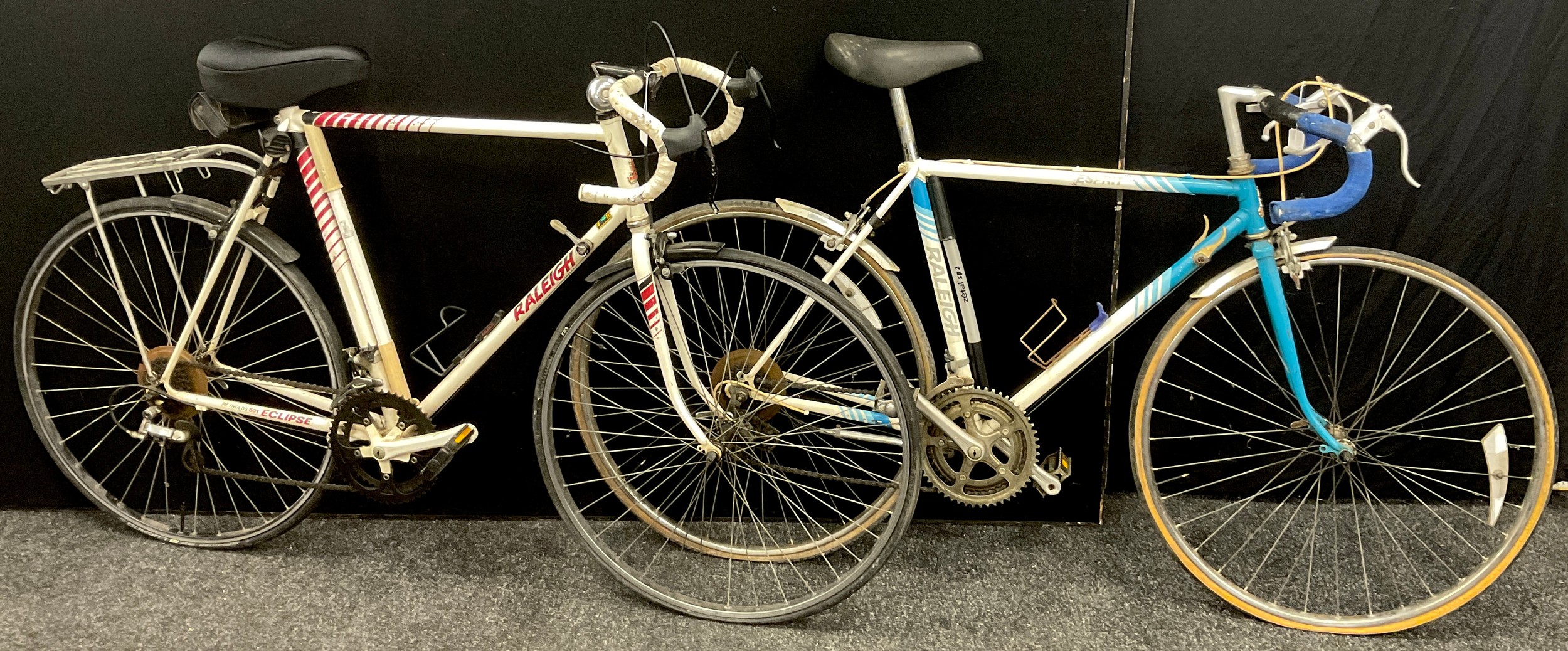 A 1980’s Raleigh Eclipse racing bike, Reynolds 501 frame, twelve speed; and a Raleigh Esprit,