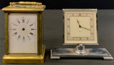 An Art Deco Smith's chrome desk clock; a French lacquered brass carriage clock (2)