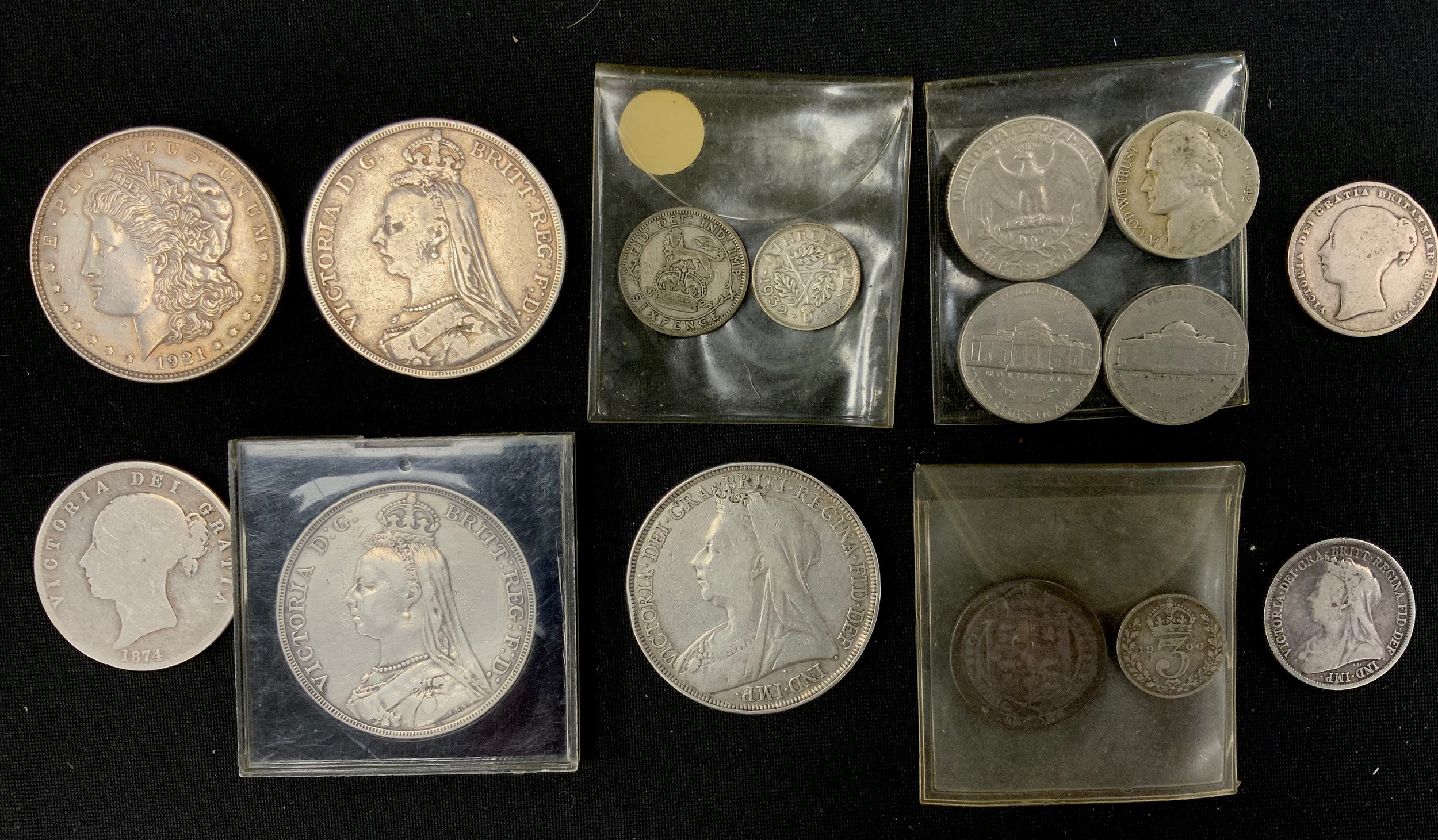 Coins & Tokens - Victorian silver crowns, 1889, 1891, 1896, half crown 1874, silver shilling 199, - Image 2 of 8