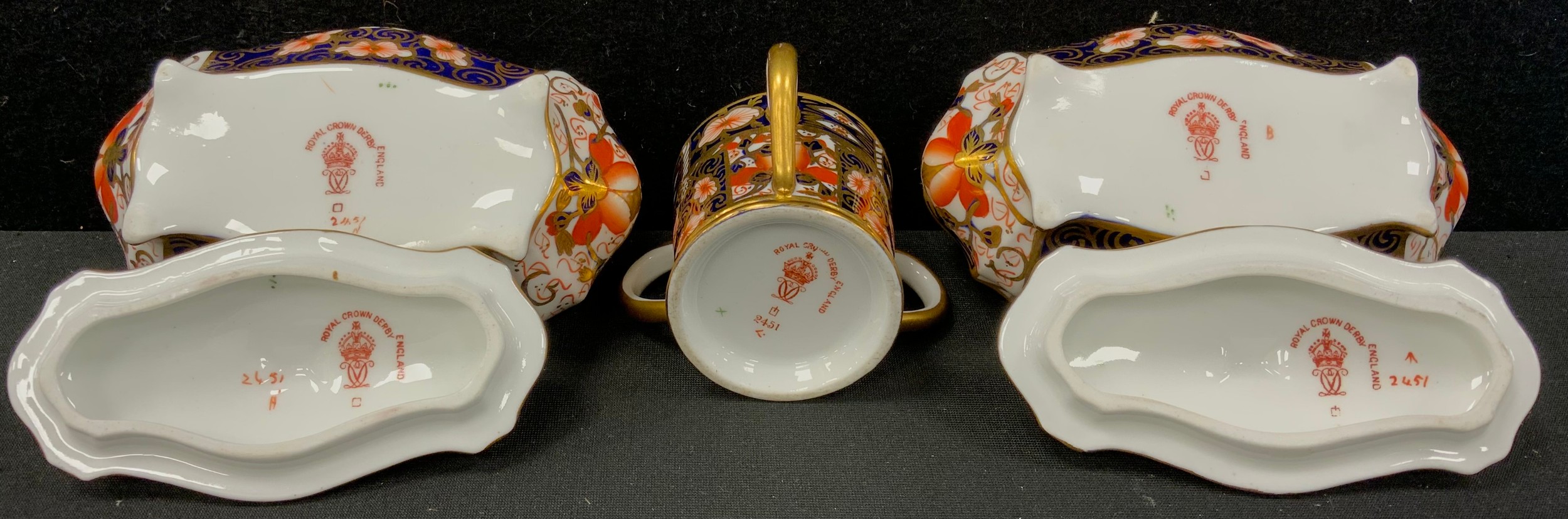 Royal Crown Derby - a pair of miniature 2451 pattern shaped trinket dishes and covers, printed - Image 2 of 2