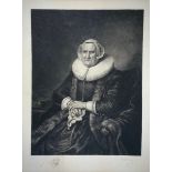 19th century, After Rembrandt Harmensz, engraving on paper of ‘Madame Jacob Bas' with shawl and