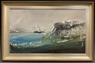 Paul Olsen, ‘Vrak from Gyle Gosland’, signed, oil on canvas, 33.5cm x 55.5cm.