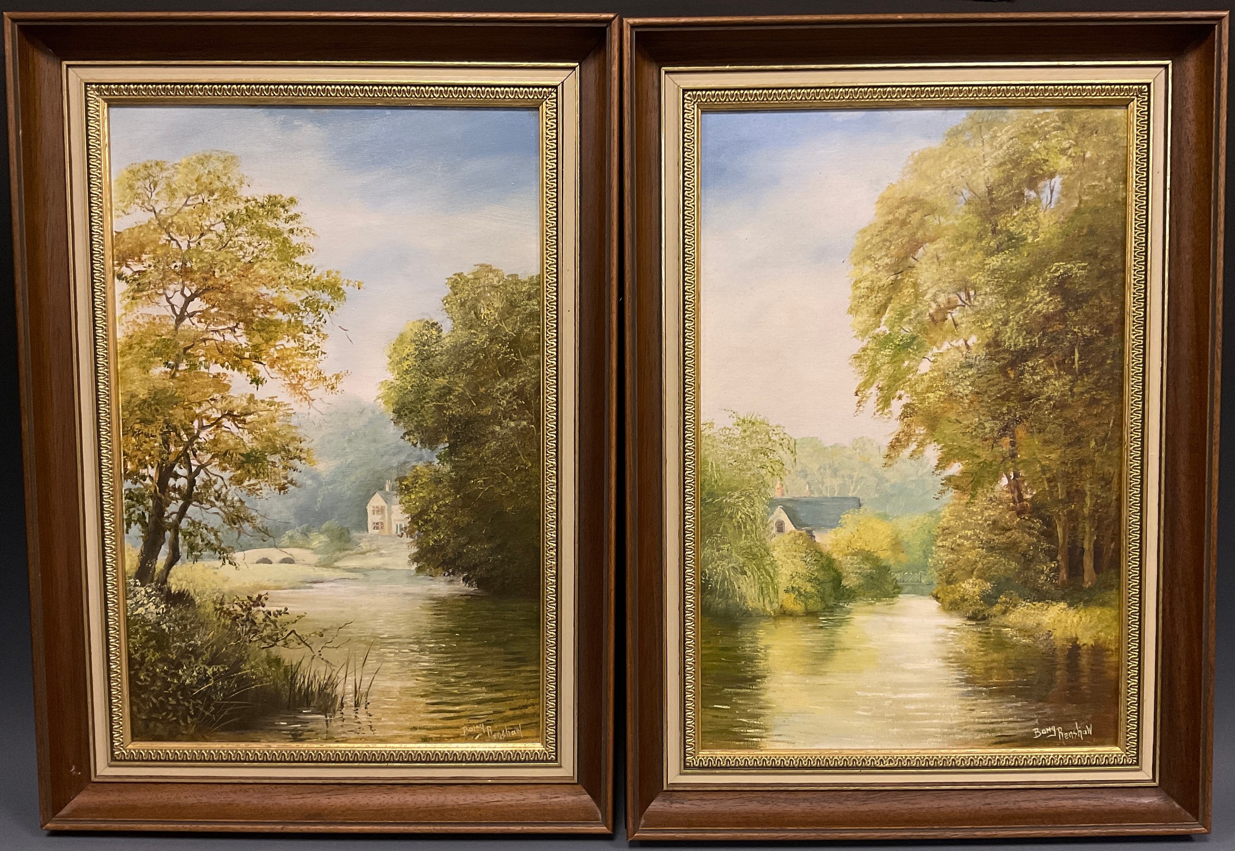 Barry Renshaw, Ashford in the Water, a pair, signed, oils on canvas, each measuring 44cm x 29cm; - Image 4 of 4