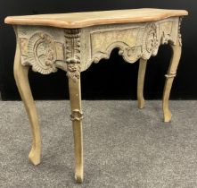 A French ‘Rococo’ style ‘shabby-chic’ hall or console table, 85cm high x 122cm wide x 45cm deep.