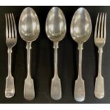 Silver - two dessert spoons & two forks, Walker & Hall, Sheffield 1907 & 1905; another Chester 1907,