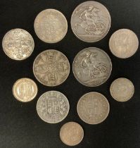 Coins - Victorian and later in 1890, 1900, 1902 silver crowns, 1887, (2) 1979 half crowns, undated