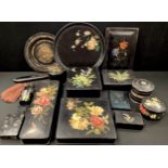 19th century/20th century lacquered ware including; floral print boxes, plates, lidded pots, wall