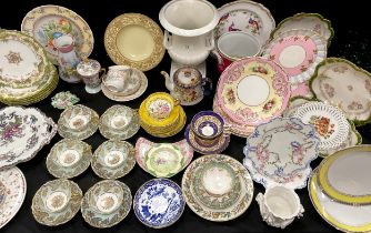 19th century/20th century ceramics including; a set of four Copeland Garrett pink and floral plates,