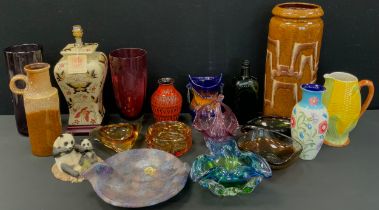 Ceramics - West German Fat lava vases, Ruscha art pottery bowl; tri-colour glass bowl; others;