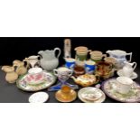 Ceramics - Copeland Spode relief moulded jugs, others, Carlton ware, moustache cups, Minton gilt