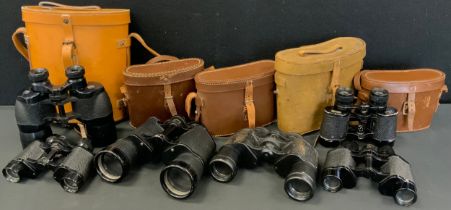 Binoculars - a pair of Omega 12x50, No 4 field glass binoculars, others Ross of London 12x40,