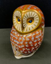A Royal Crown Derby Owl paperweight, gold stopper, 11.5cm high