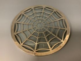 A George V silver mounted teapot stand, applied with a spider web, Adie Brothers Ltd, Birmingham