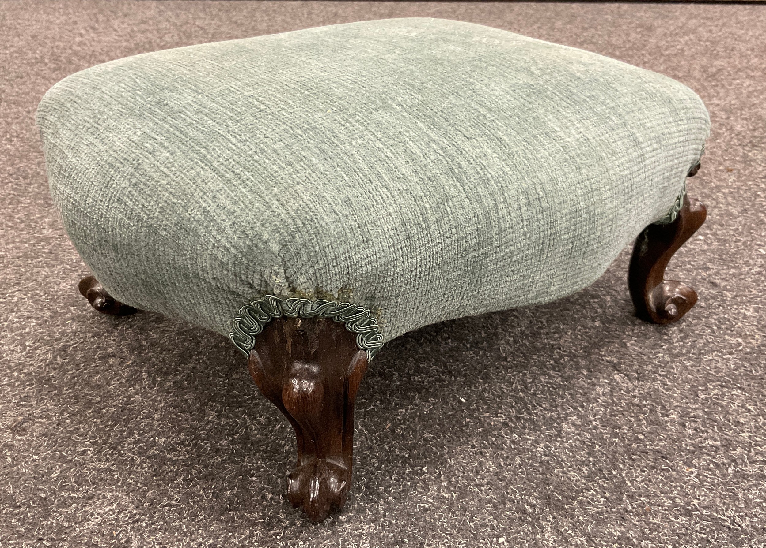 A 19th century footstool, serpentine-shaped top, cabriole legs with carved scroll terminals, 15cm - Image 3 of 3