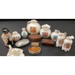 Boxes and objects - Wooden snuff boxes, Crested ware; etc