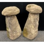 Garden Statuary - A pair of large, contemporary, Derbyshire gritstone Staddle stones / garden