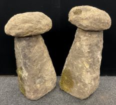 Garden Statuary - A pair of large, contemporary, Derbyshire gritstone Staddle stones / garden