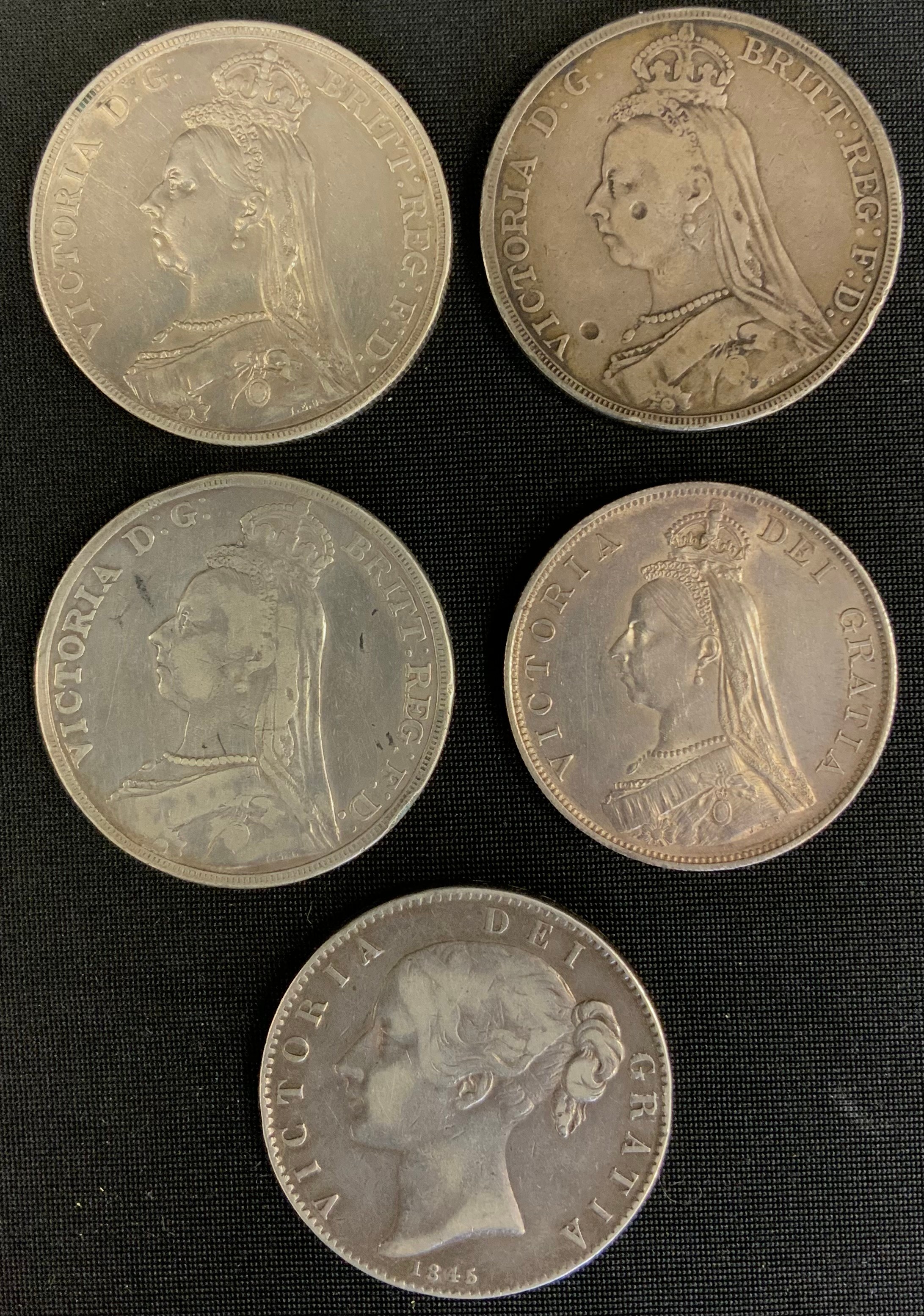 Coins - Victorian silver crowns, 1845, shield back, 1887, 1889 (2), 1890, etc - Image 2 of 2