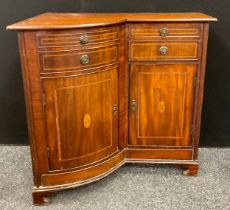 An unusual 19th century mahogany corner drawing room side cabinet, 82.5cm high x 84.5cm x 50cm.
