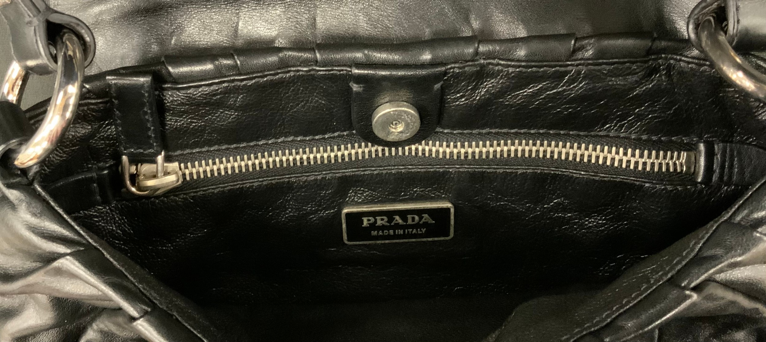 A Prada black leather handbag, top handle, snake skin effect slide catch fittings and shoulder - Image 2 of 3
