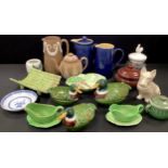 Ceramics - a set of three graduated majolica duck pots, Carlton ware, Denby coffee pot and jug; etc
