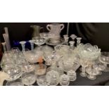 Glassware - Whitefrairs jug 30cm high, set of six cut brandy glasses, faceted glass candlesticks,