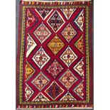 A South-west Persian Qashgai Kilim rug / carpet, hand-knotted with a field of diamond shapes, in