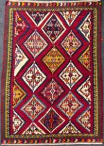 A South-west Persian Qashgai Kilim rug / carpet, hand-knotted with a field of diamond shapes, in