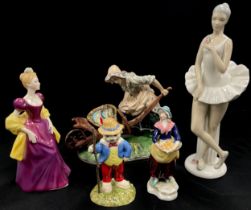 A Kunst Dresden Bavarian figure Fishwife with Barrow of Fish, Royal Doulton Looking like Robin Hood;