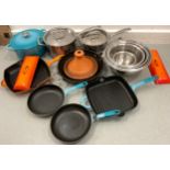 Kitchen and cookery equipment - Le Creuset lidded pans, two Le Creuset cast iron signature griddle