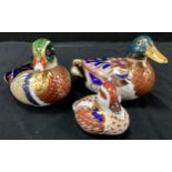 Royal Crown Derby Paperweights - Mallard, Carolina Duck, Swimming Duckling, all gold stopper (3)