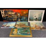 Pictures - mid-20th century oil on hardboard; Continental oils on canvas; etc