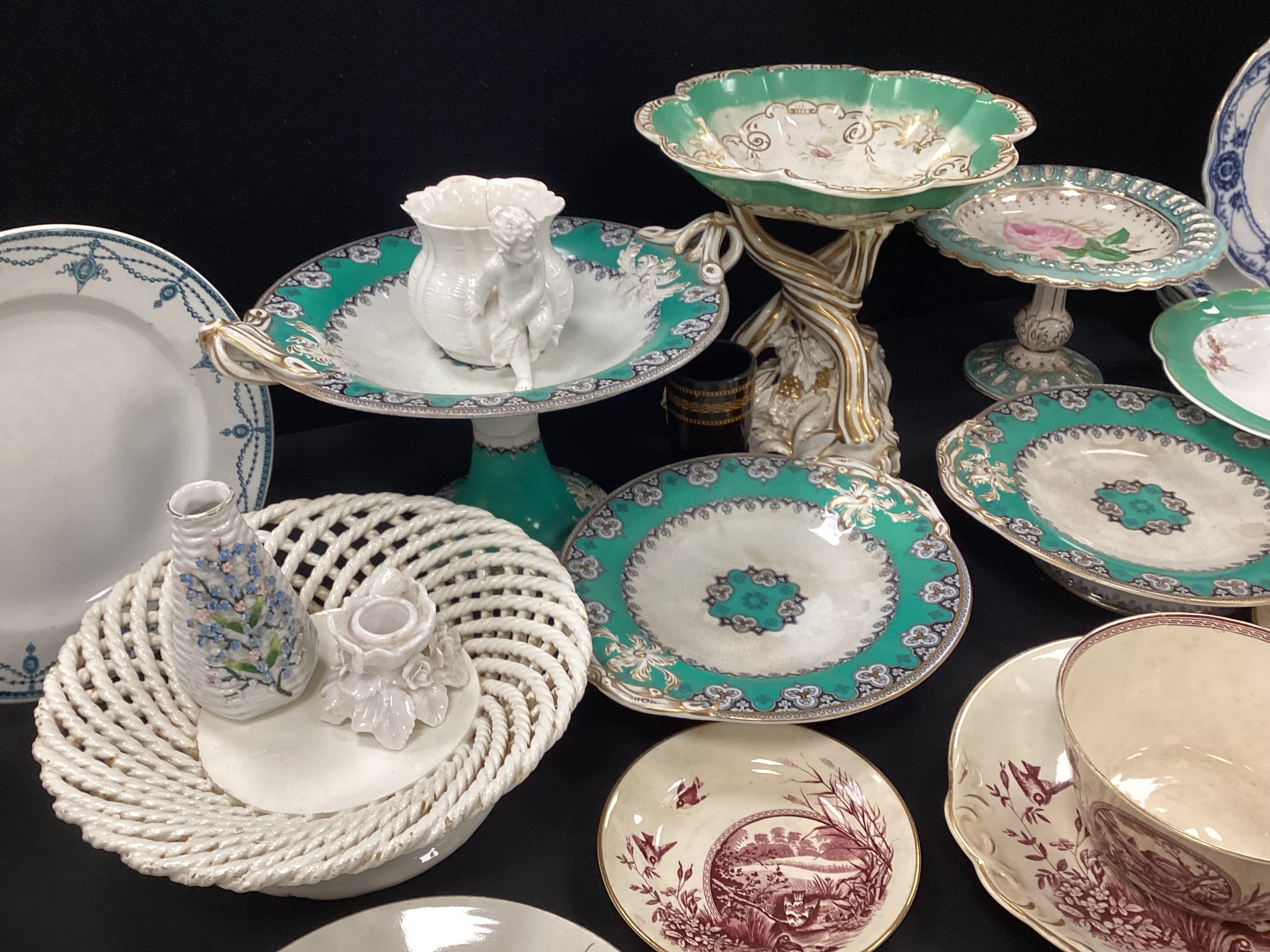 19th century and later English porcelain including; Bloor Derby multi lobed pedestal bowl, intwining - Image 2 of 6