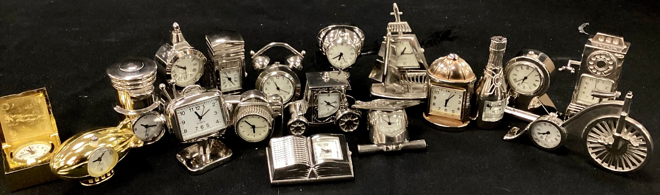 Boxes & Objests - assorted Novelty miniature time pieces, as Boat, book, camera, champagne bottle - Image 2 of 2