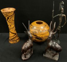 Treen - a Western Australian snake wood (Mesquite) globular vase, 22cm high, another trumpet vase,