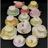 Mid century Tableware tea cups Trios and duos including; Paragon, Royal Winton, Bell China,