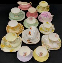 Mid century Tableware tea cups Trios and duos including; Paragon, Royal Winton, Bell China,