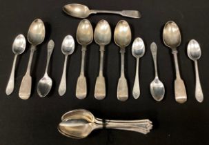 A set of six Victorian silver tea spoons, Hyam Hyams, London 1855, set of six Egg spoons, Walker &