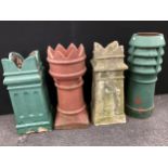Architectural salvage - a crown top chimney pot, 72.5cm high; a Louvre chimney pot, 77cm high; two