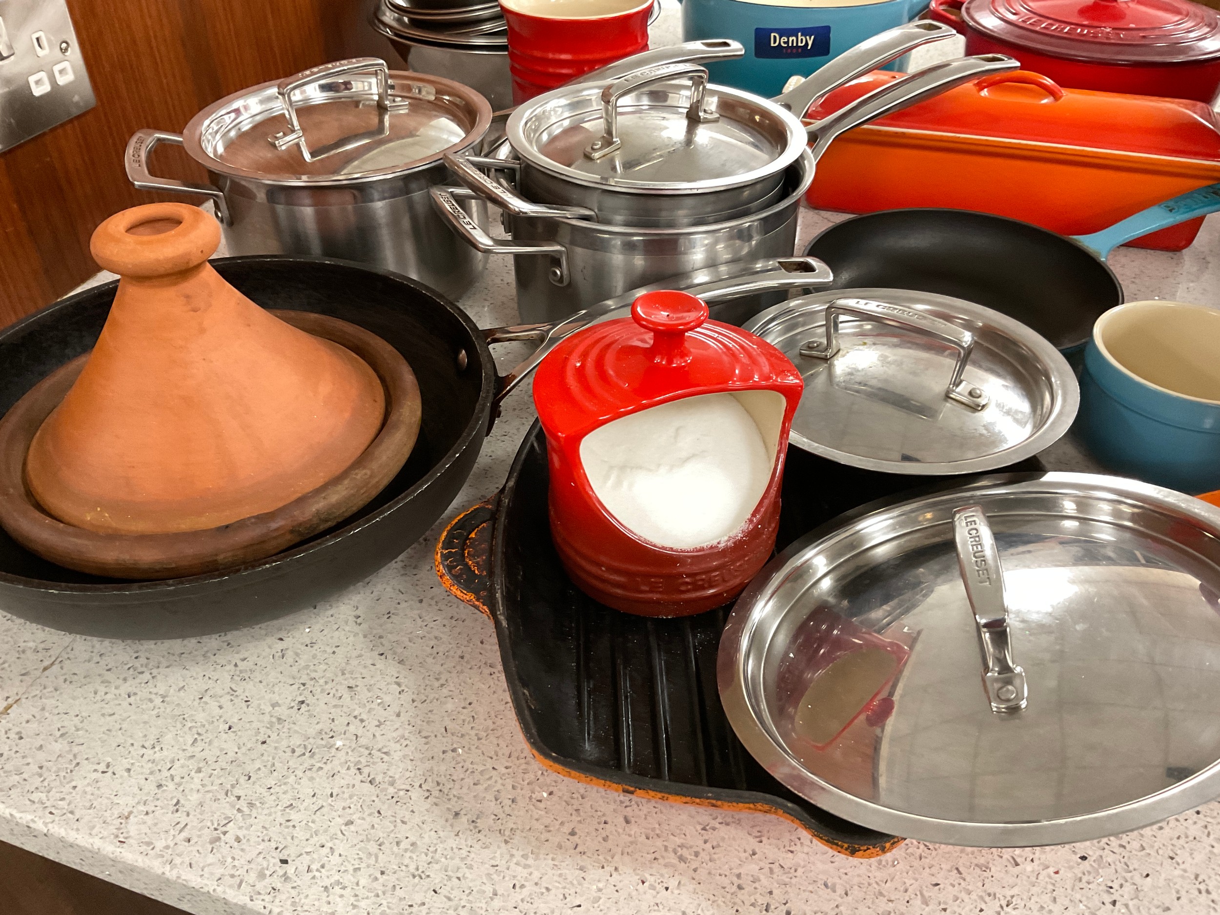 Cookery and Kitchen equipment - Le Creuset - signature lidded cast iron casserole, two stainless - Image 2 of 3