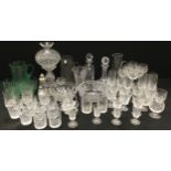 Glass ware - cut glass mushroom lamp, 35cm high, six cut wine glasses, six champagne flutes, six