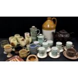 Studio pottery including; coffee service in subdued green for six including; six coffee cans and